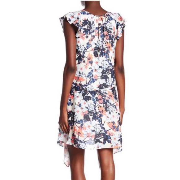 Parker Asymmetrical Ruffled White Colorful Floral Print Sleeveless Dress - Picture 6 of 12